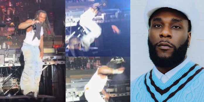 Video trends as singer Burna Boy completely falls off stage during a recent performance